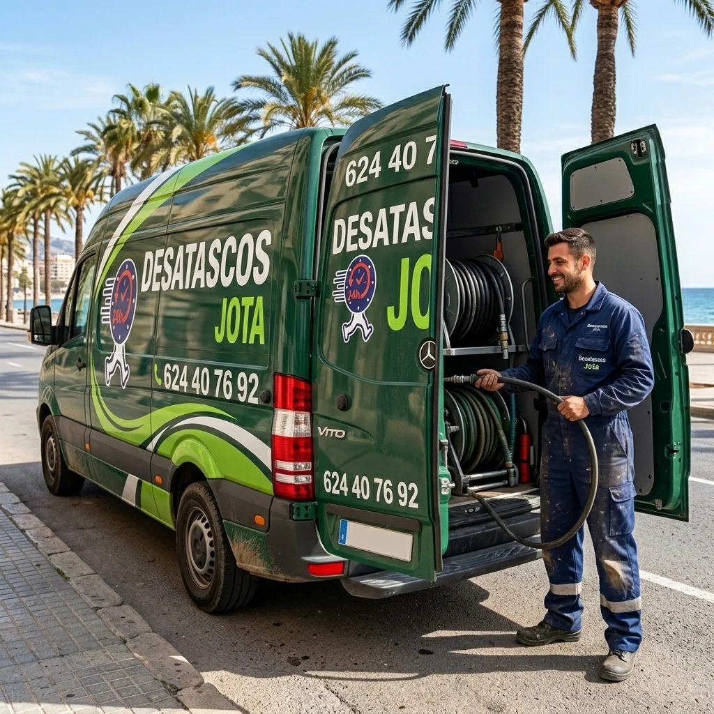 Furgoneta de desatascos de Desatascos Jota realizando un servicio de desatascos en Alicante