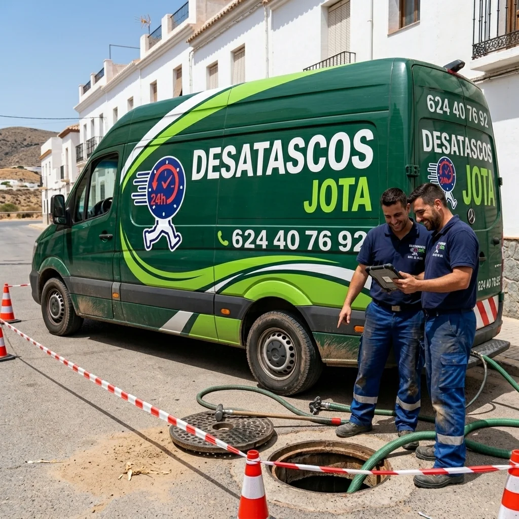 Furgoneta de desatascos de Desatascos Jota realizando un servicio de desatascos en Almeria