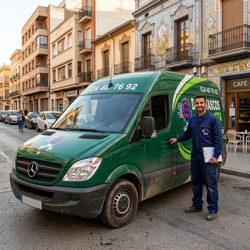 Furgoneta de desatascos de Desatascos Jota realizando un servicio de desatascos en Castellon de la plana