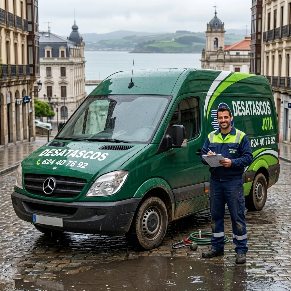 Furgoneta de desatascos de Desatascos Jota realizando un servicio de desatascos en Santander