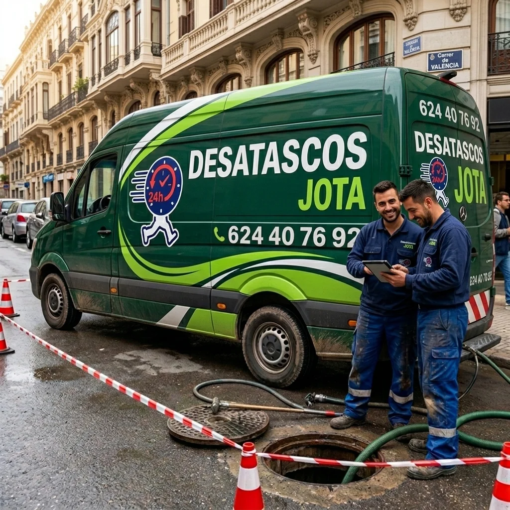 Furgoneta de desatascos de Desatascos Jota realizando un servicio de desatascos en Valencia